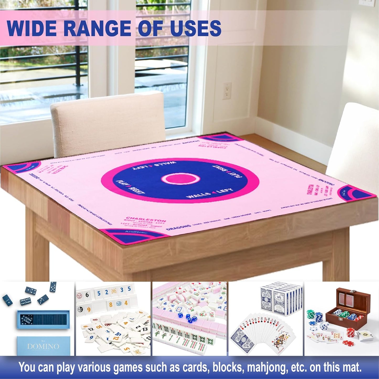 Mahjong Mat with Carrying Bag, 31.5"X31.5"Pink