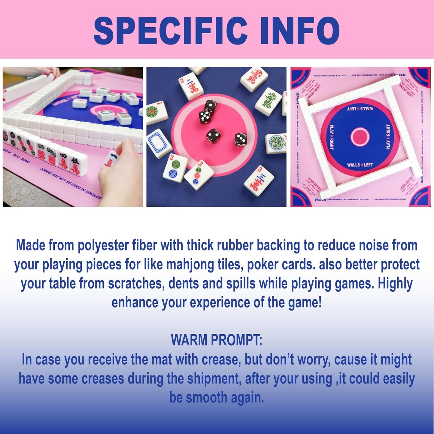 Mahjong Mat with Carrying Bag, 31.5"X31.5"Pink