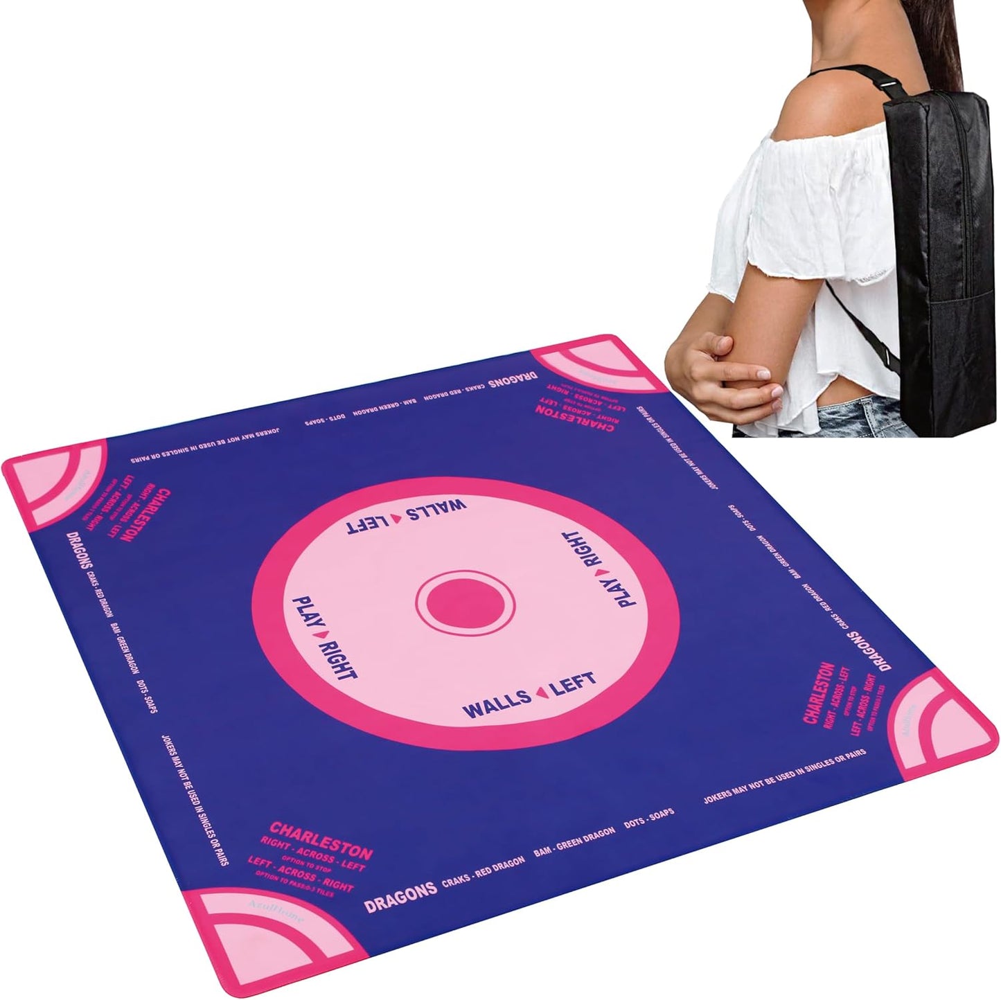 Mahjong Mat with Carrying Bag, 31.5"X31.5"Blue