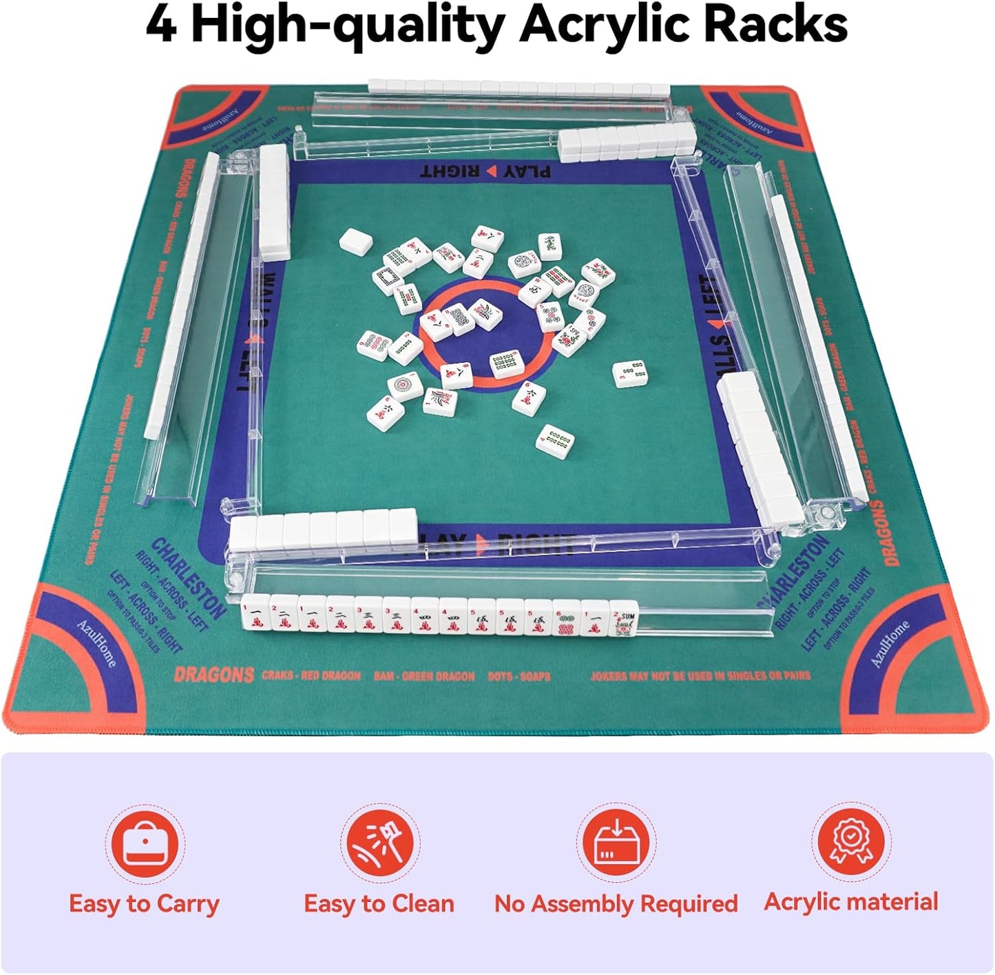 4PCS Mahjong Racks with Pushers, 18'' Clear Acrylic