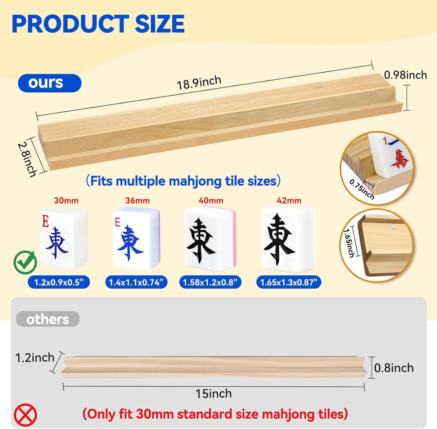 4pc Mahjong Racks 19'' Wooden Mahjong Racks with Pushers