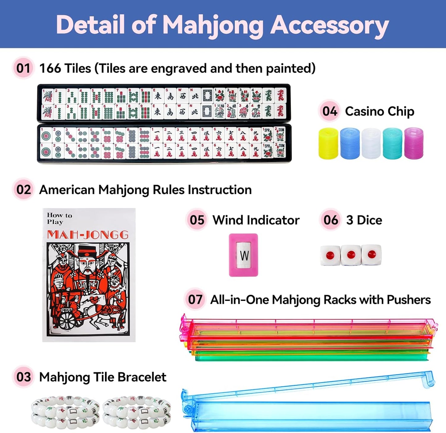 American Mahjong Game Set with Pink Carrying Bag
