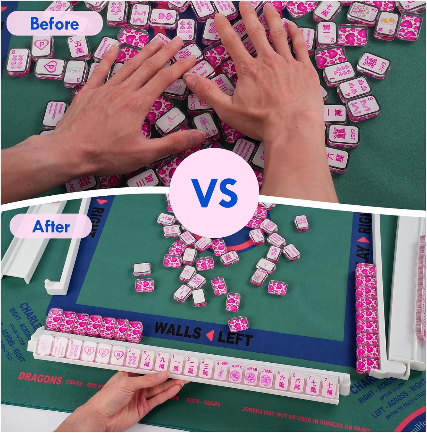 4pc Mahjong Racks with Pushers, 18'' Ivory White Acrylic