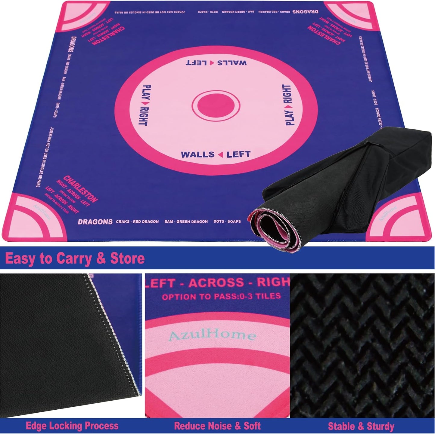 Mahjong Mat with Carrying Bag, 31.5"X31.5"Blue