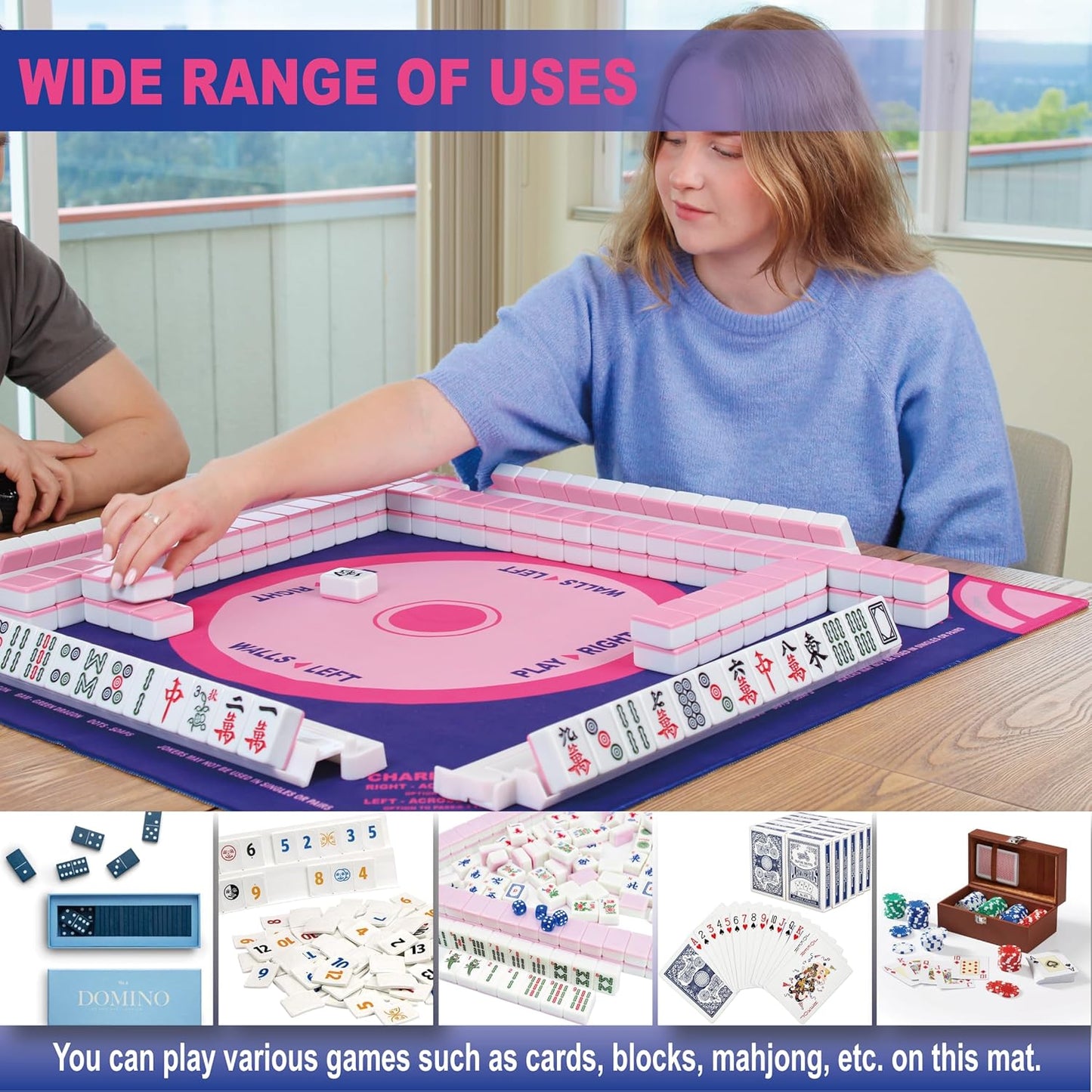 Mahjong Mat with Carrying Bag, 31.5"X31.5"Blue